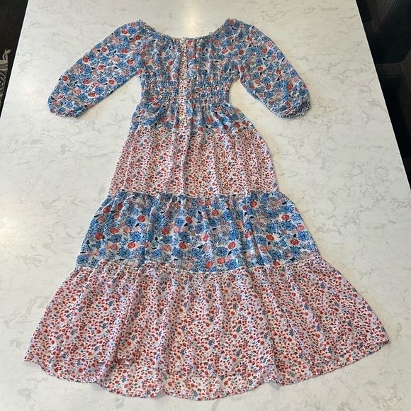 Anthro Fig & Flower Long Sleeve Floral Smocked Tiered Boho Peasant Maxi Dress L - Picture 16 of 17